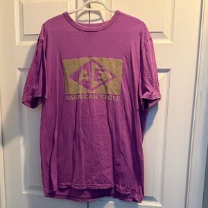 American Eagle Outfitters Magenta Tee with Gold Logo